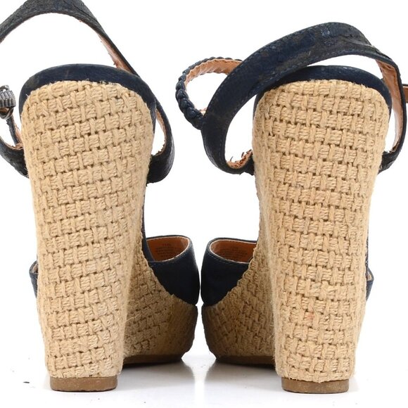 Nine West Womens 7.5 Espadrille High Wedge Heels Open Toe Nautical Vegan Leather - Picture 5 of 7